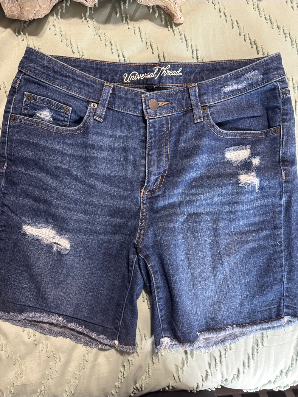 Universal Thread Women's Distressed Dark Blue Denim Shorts